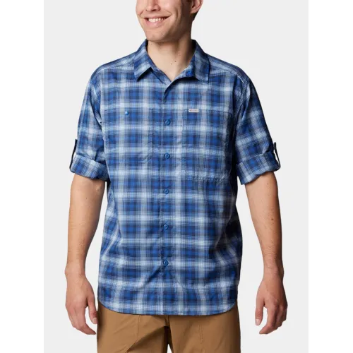 Columbia Silver Ridge Utility Lite Plaid Long Sleeve Shirt Férfi Ing 433-Mountain Blue