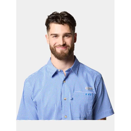 Columbia Harbor Peak Short Sleeve Shirt Férfi Ing 487-Vivid Blue Gingham