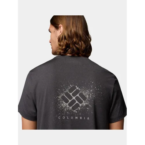 Columbia Parsons Point Short Sleeve Back Graphic Tee Férfi Póló 010-Black Heather/Splatter Gem