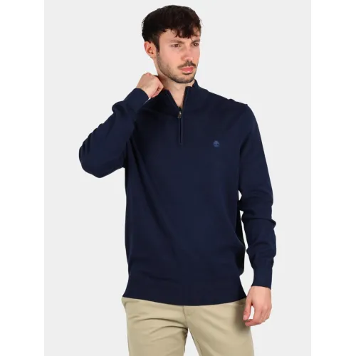 Timberland Cotton Yd 1/4 Zip Sweater Férfi Pulóver Z02-Dark Sapphire-Dark Denim