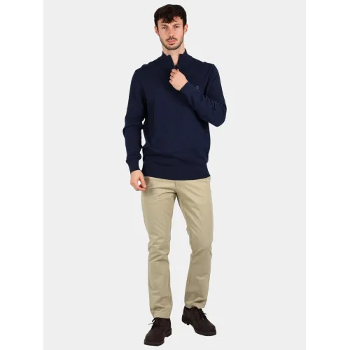 Timberland Cotton Yd 1/4 Zip Sweater Férfi Pulóver Z02-Dark Sapphire-Dark Denim