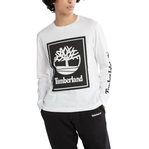 Timberland Ls Front Stack Logo Tee Timberland Ls Front Stack Logo Tee Férfi Hosszú ujjú póló P54-Wht