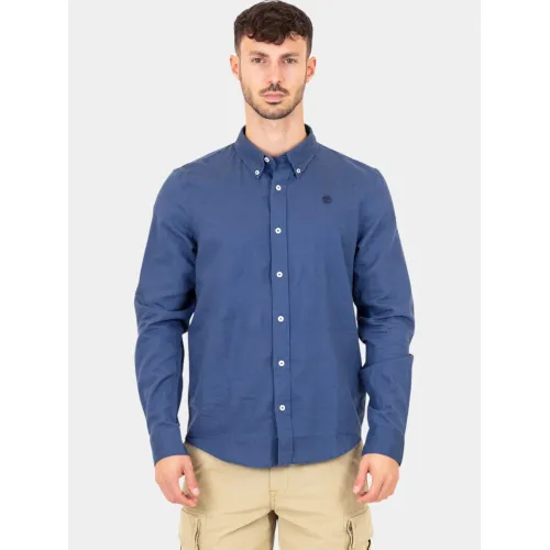 Timberland TFO Cotton/Linen Long Sleeve Shirt Férfi Ing 288-Dark Denim