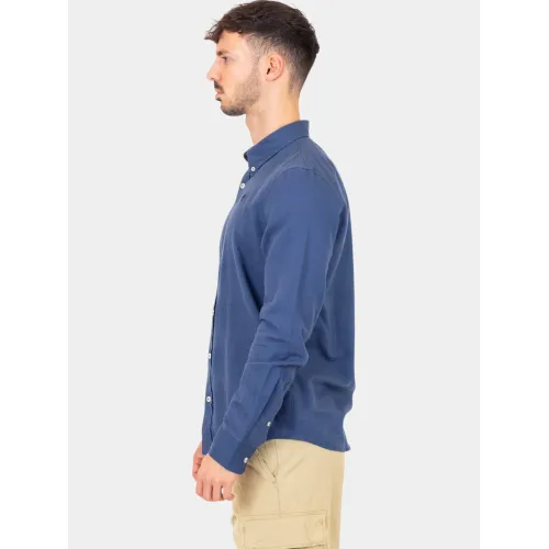 Timberland TFO Cotton/Linen Long Sleeve Shirt Férfi Ing 288-Dark Denim