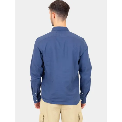 Timberland TFO Cotton/Linen Long Sleeve Shirt Férfi Ing 288-Dark Denim