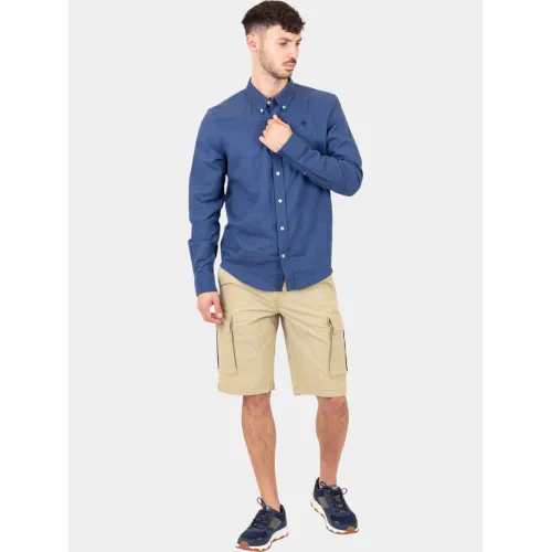 Timberland TFO Cotton/Linen Long Sleeve Shirt Férfi Ing 288-Dark Denim