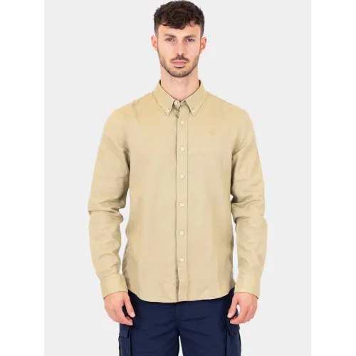 Timberland TFO Cotton/Linen Long Sleeve Shirt Férfi Ing DH4-Lemon Pepper