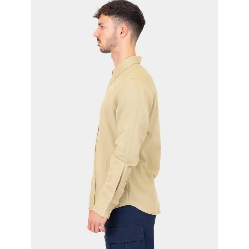 Timberland TFO Cotton/Linen Long Sleeve Shirt Férfi Ing DH4-Lemon Pepper