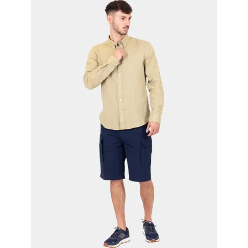 Timberland TFO Cotton/Linen Long Sleeve Shirt Férfi Ing DH4-Lemon Pepper