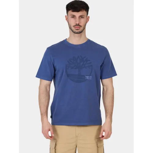 Timberland Garment Dye Logo Graphic Tee Férfi Póló 288-Dark Denim