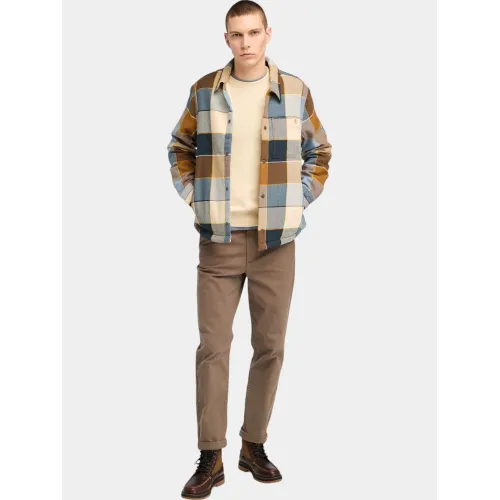 Timberland Sherpa Lined Plaid Overshirt Timberland Sherpa Lined Plaid Overshirt Férfi Utcai Kabát EI2-Dark Wheat B Yd
