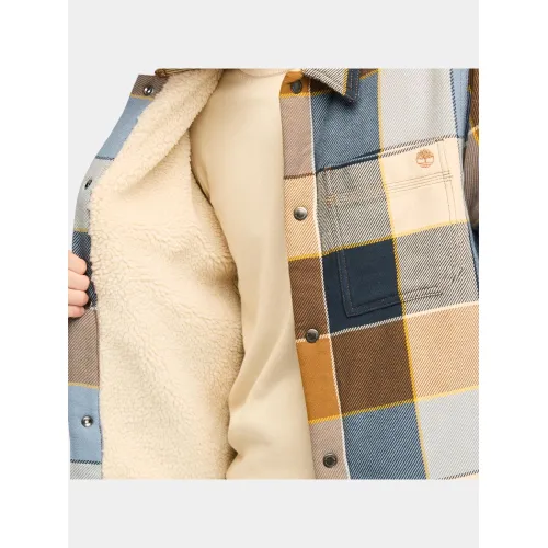 Timberland Sherpa Lined Plaid Overshirt Timberland Sherpa Lined Plaid Overshirt Férfi Utcai Kabát EI2-Dark Wheat B Yd