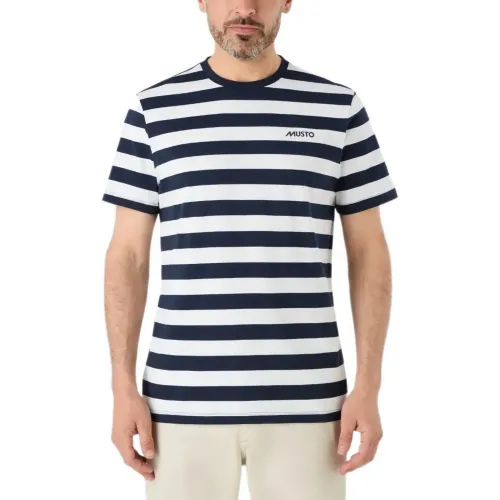 Musto M Classic Striped Ss Tee Férfi Póló 597-Navy