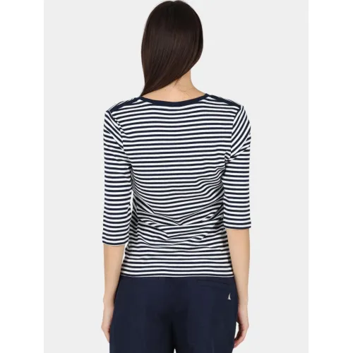 Musto W Classic V-Neck Stripe Tee Női Póló 597-Navy