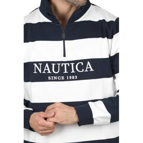 Nautica Foxen 1 Zip Top Férfi Hosszú ujjú póló 459-Dark Navy