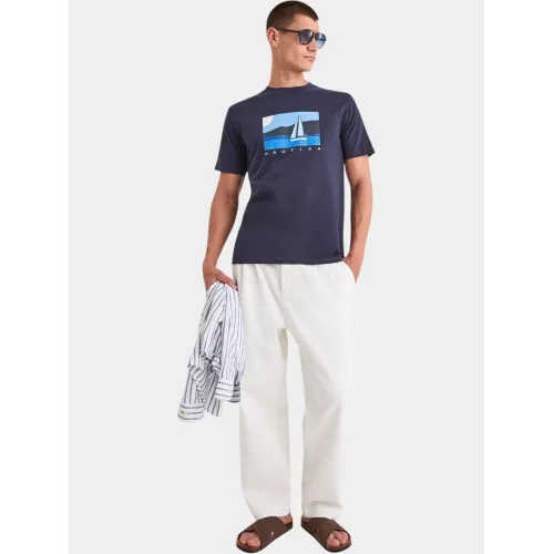 Nautica Tay T-Shirt Férfi Póló 459-Dark Navy