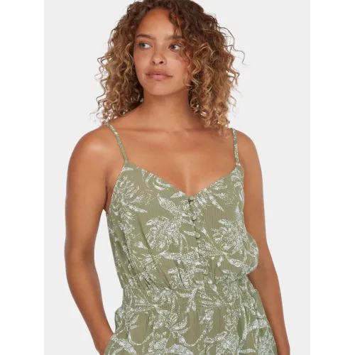 O'Neill Thin Strap Buttoned Romper Női Ruha 36077-Green Textured Jungle