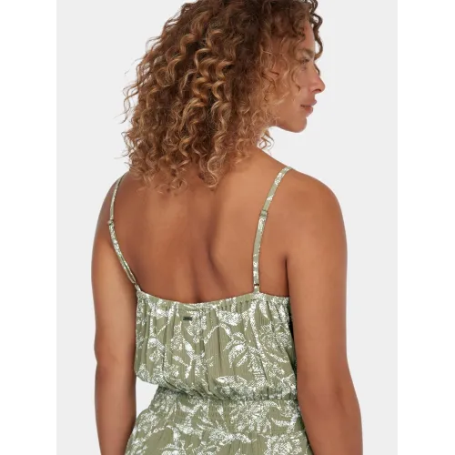 O'Neill Thin Strap Buttoned Romper Női Ruha 36077-Green Textured Jungle