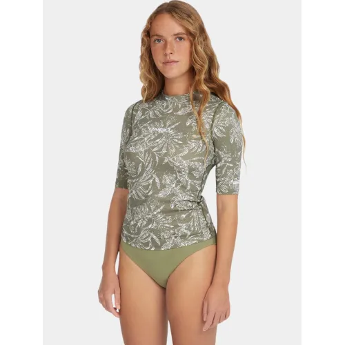 O'Neill Essentials Skin S/SLV Női Lycra 36077-Green Textured Jungle
